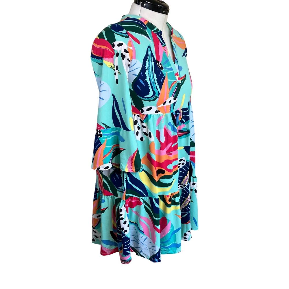 Mary Square Sz M Laguna Dress in Tropical Floral Print Tiered Babydoll Mini - Picture 9 of 16